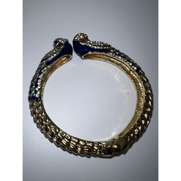 BRACELET BY AMRITA SINGH GOLD TONE BLUE ENAMELED SWAN RHINESTONE - Picture 1 of 8